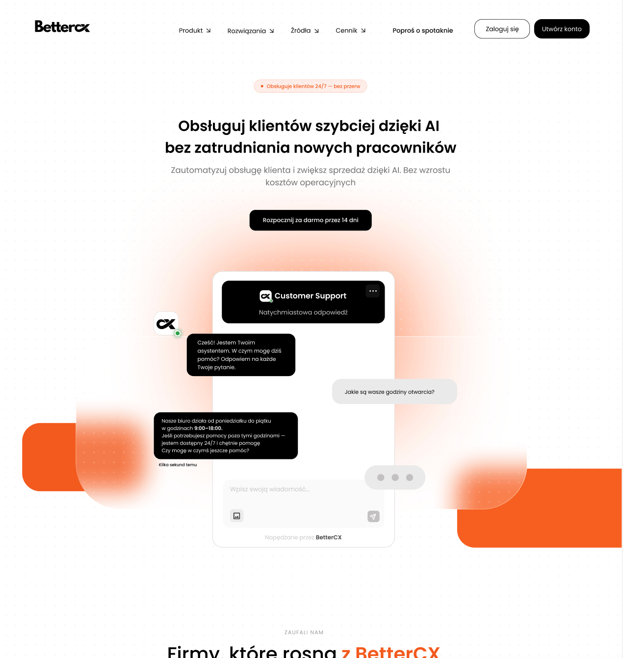 BetterCX: landing page dashboard
